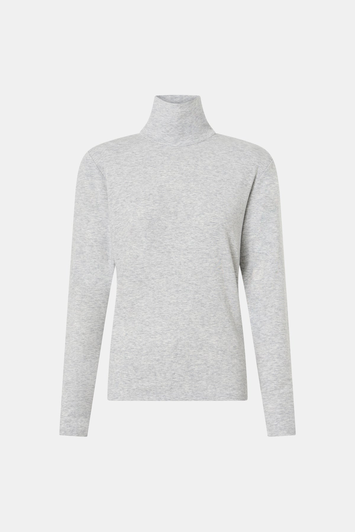 Ghost view CAMILLA AND MARC Florian Turtleneck Top in Grey Marle with long sleeves and removable shoulder pads.