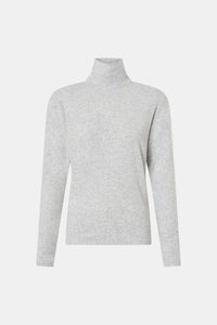 Ghost view CAMILLA AND MARC Florian Turtleneck Top in Grey Marle with long sleeves and removable shoulder pads.
