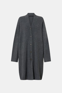 Ghost view CAMILLA AND MARC Francis Knit Long Cardigan in Caramel with rib front button placket.
