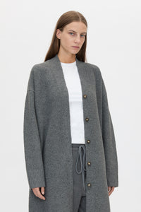 Cropped view CAMILLA AND MARC Francis Knit Long Cardigan in Caramel with rib front button placket.