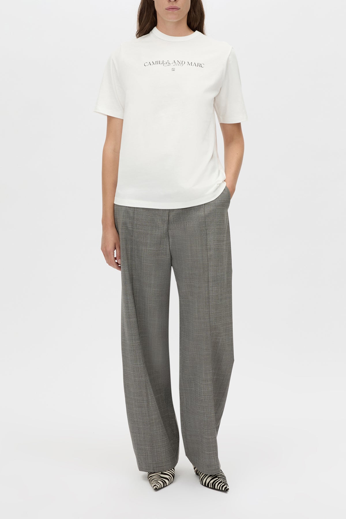 Ghiberti Logo Tee - CAMILLA AND MARC Ghiberti white relaxed short-sleeve t-shirt with ribbed crew neckline and light pla