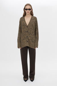 Front Style View CAMILLA AND MARC Hal Knit Boyfriend Cardigan in honey black with V neck and button front.