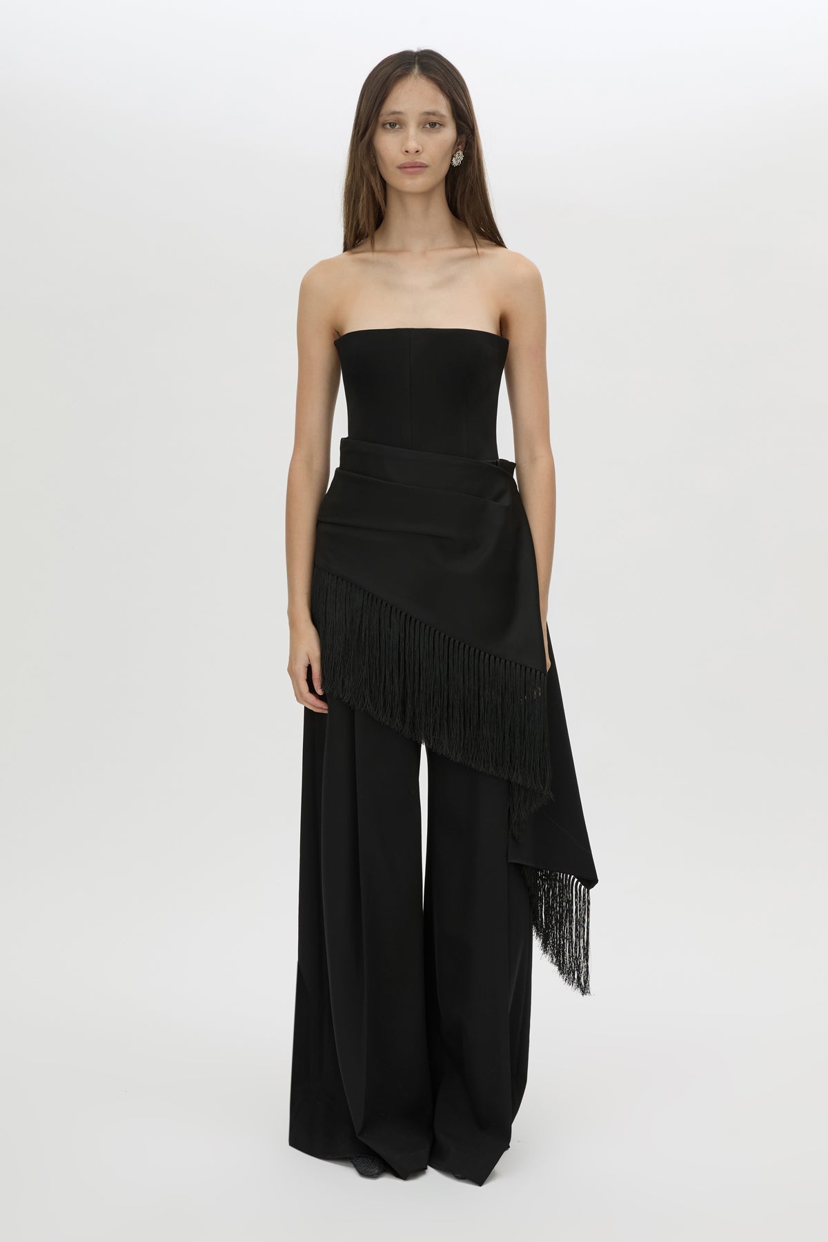 Front view CAMILLA AND MARC Helix wide leg pant in black.