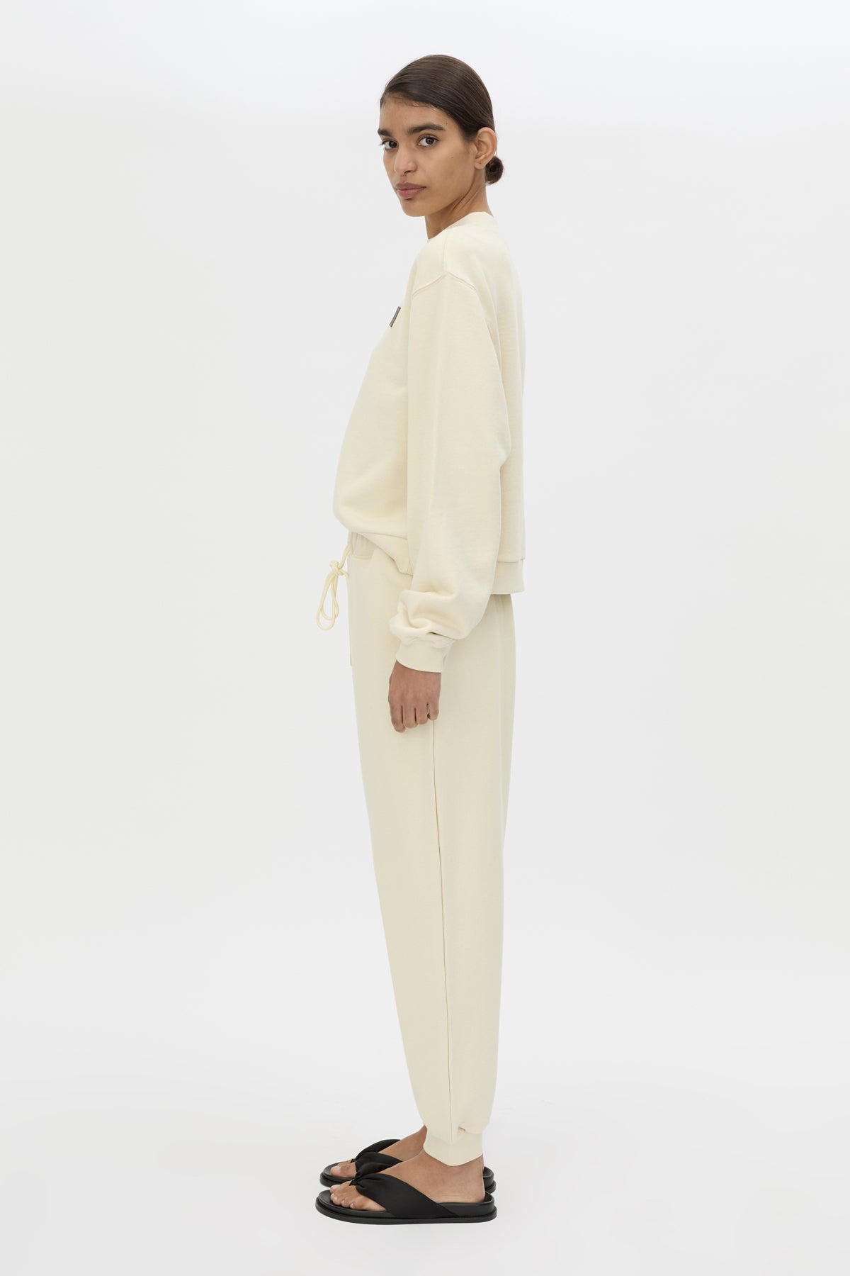 Side view CAMILLA AND MARC Idris Track Pant in Ecru with relaxed fit.