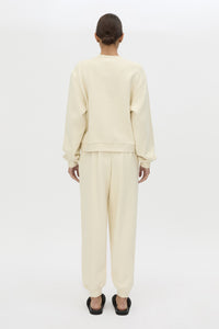 Back view CAMILLA AND MARC Idris Tracksuit Top in Ecru with folded rib crew neckline.