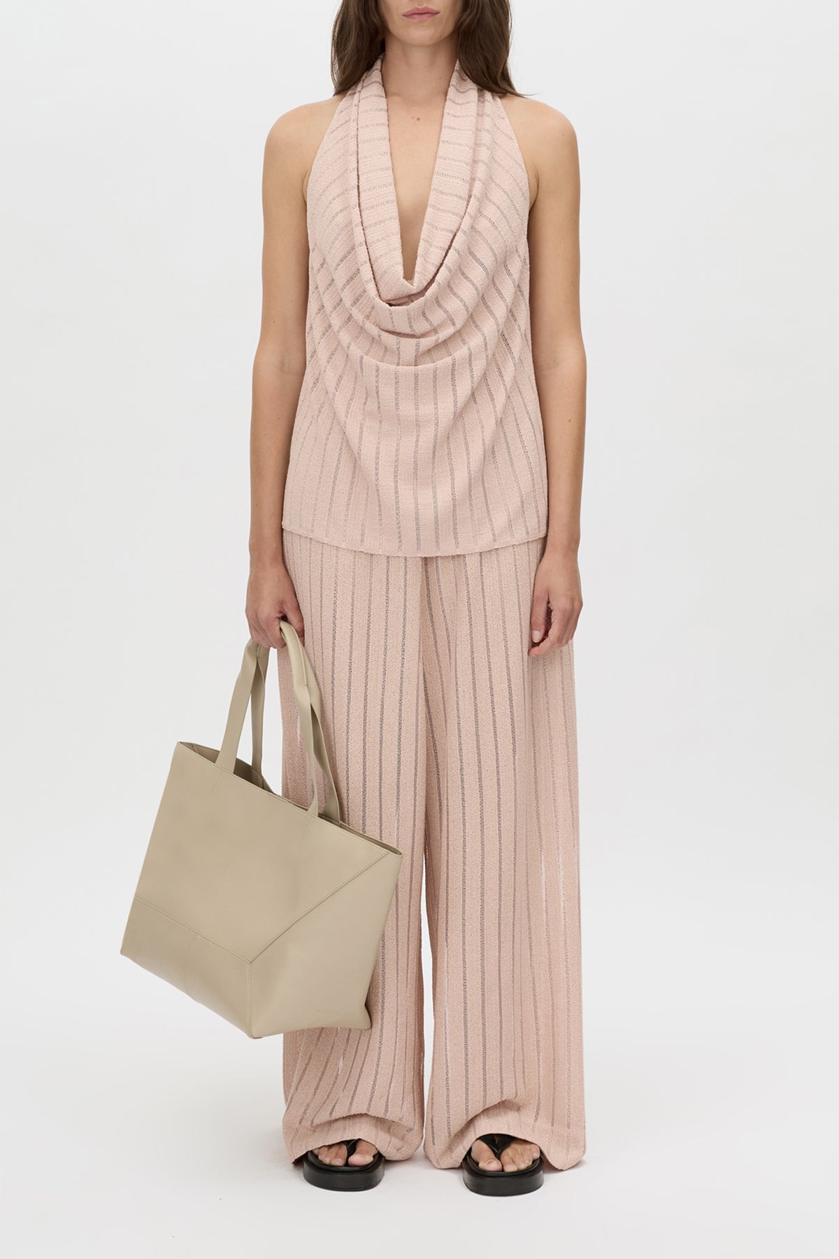 Imara Top - CAMILLA AND MARC Imara deep cowl-neck halter top in pink with high side-seam splits