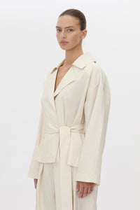 Cropped view CAMILLA AND MARC Inca Belted Wrap Jacket in ivory.