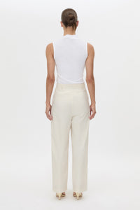 Back view CAMILLA AND MARC Inca Wide Leg Tailored Pant in ivory with a mid‑rise fit.