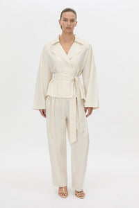 Front view CAMILLA AND MARC Inca Wide Leg Tailored Pant in ivory with a mid‑rise fit.
