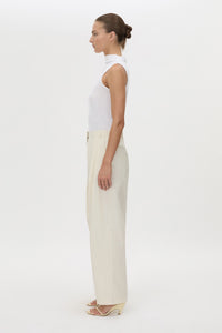 Side view CAMILLA AND MARC Inca Wide Leg Tailored Pant in ivory with a mid‑rise fit.