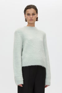 Cropped view CAMILLA AND MARC Ines Knit Sweater in Mint with brushed knit texture and ribbed crew neckline.