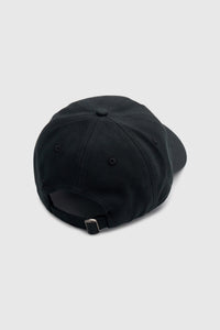 Back view CAMILLA AND MARC Isolde Embroidered Logo Cap in Black and White with front embroidered artwork.
