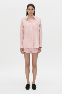 Front view CAMILLA AND MARC Jenie stripe shirt in light rose stripe.