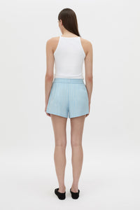 Back view CAMILLA AND MARC Jenie short in baby blue stripe.