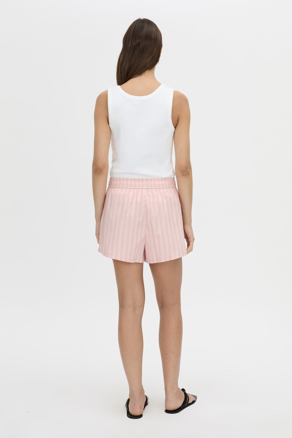 Back view CAMILLA AND MARC Jenie short in light rose stripe.