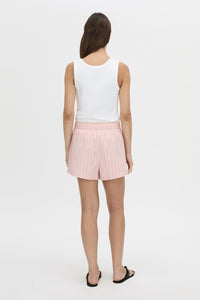Back view CAMILLA AND MARC Jenie short in light rose stripe.