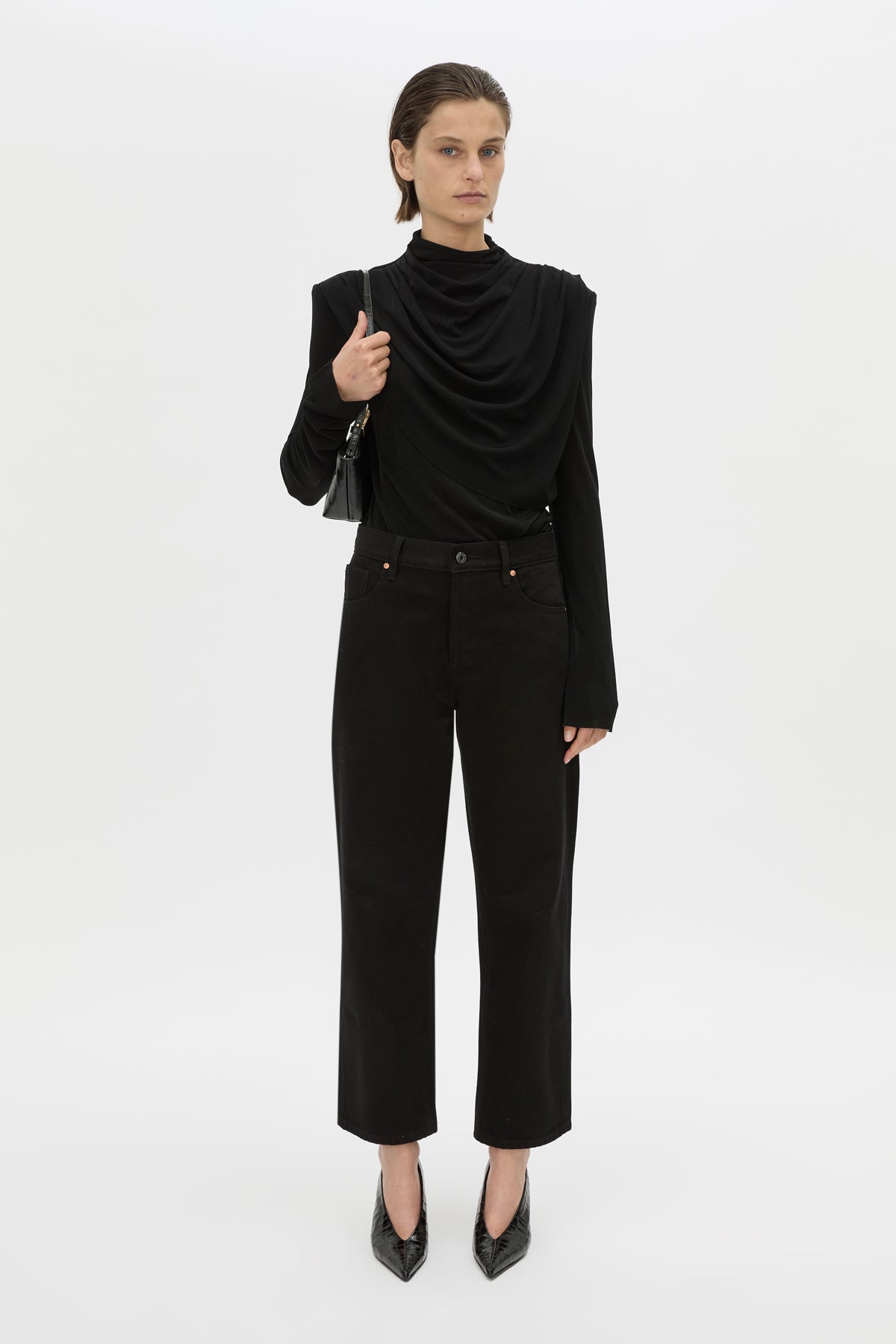 Styled view CAMILLA AND MARC Katerina long sleeve top in black.