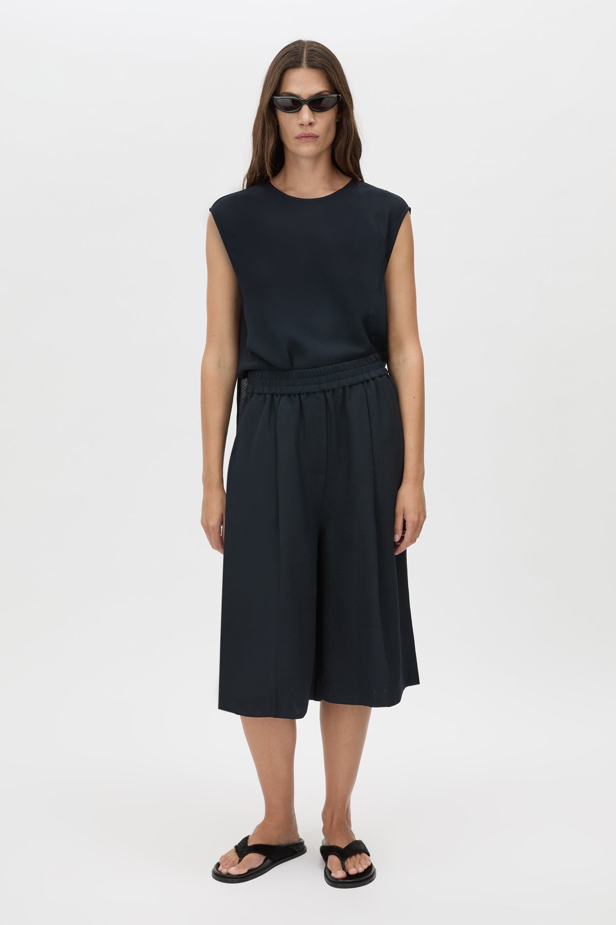 Kenya Bermuda Short - CAMILLA AND MARC Kenya relaxed Bermuda short in navy with a gathered elasticated waistband and perma