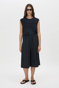 Kenya Bermuda Short - CAMILLA AND MARC Kenya relaxed Bermuda short in navy with a gathered elasticated waistband and perma