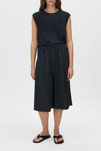 Kenya Bermuda Short - CAMILLA AND MARC Kenya relaxed Bermuda short in navy with a gathered elasticated waistband and perma