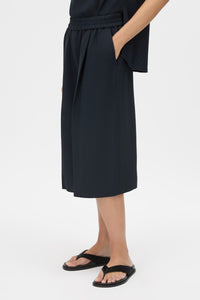 Kenya Bermuda Short - CAMILLA AND MARC Kenya relaxed Bermuda short in navy with a gathered elasticated waistband and perma