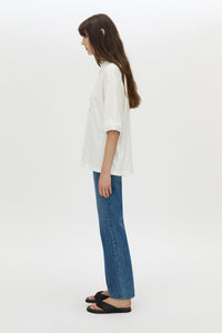 Side view CAMILLA AND MARC Larissa logo jersey tee in white.