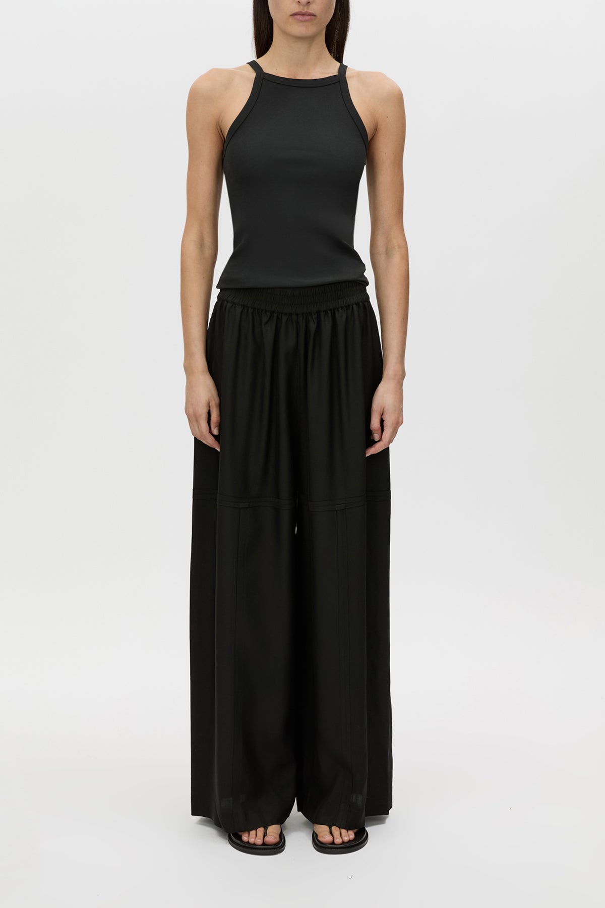 Lazaro Pant - CAMILLA AND MARC Lazaro wide-leg black pant with external topstitch seam details