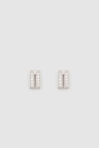 Ghost view CAMILLA AND MARC Leighton Pavé Huggies in silver with double‑row pavé cubic zirconia detailing.