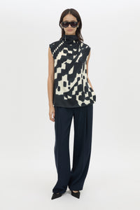 Front styled view CAMILLA AND MARC Lena Pant in Navy featuring a mid‑rise tailored cut with front tucks.