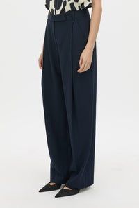 Cropped view CAMILLA AND MARC Lena Pant in Navy featuring a mid‑rise tailored cut with front tucks.