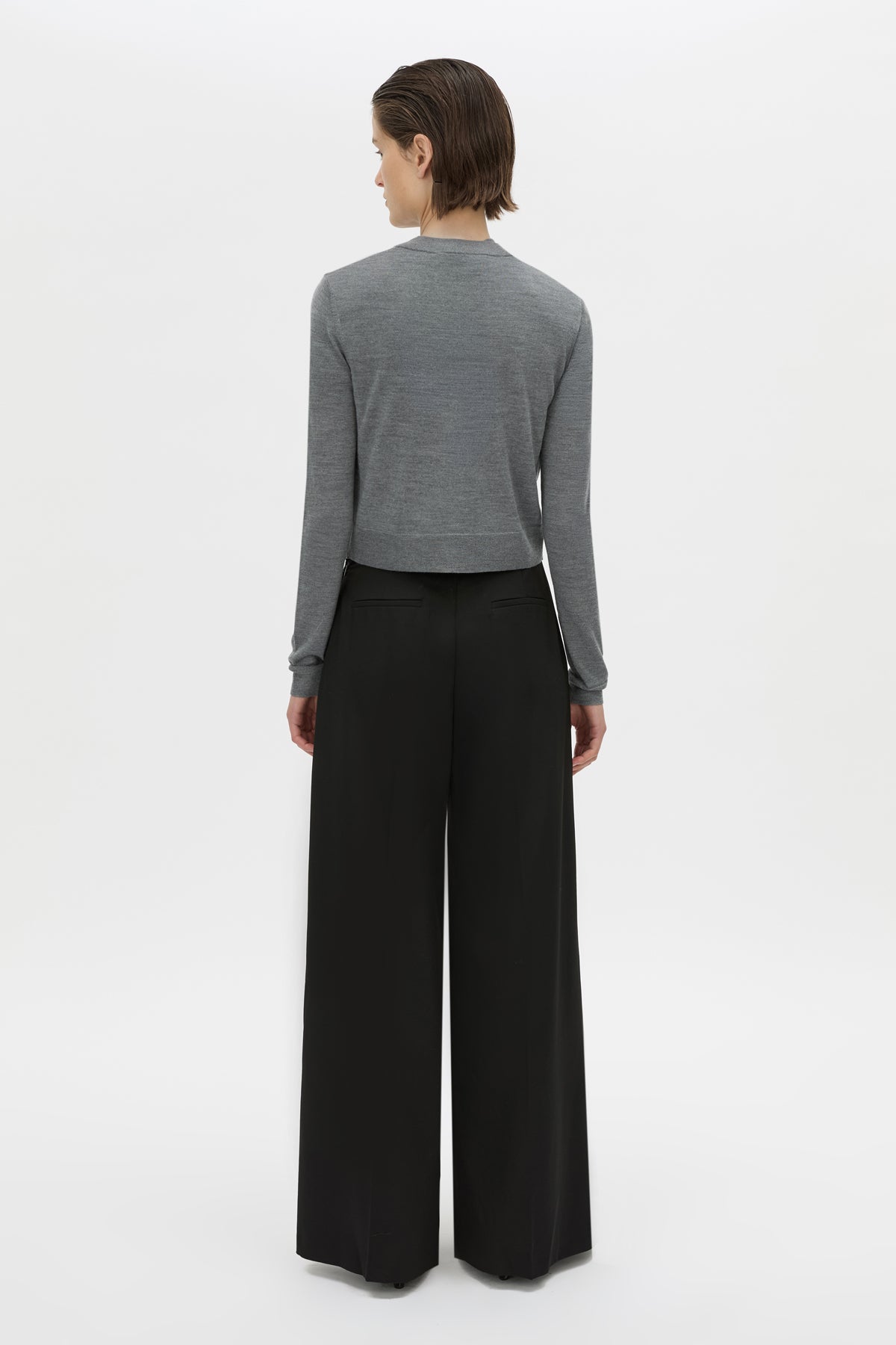 Back view CAMILLA AND MARC Leona knit cardigan in charcoal marle.