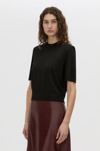 Cropped view CAMILLA AND MARC Leona knit T shirt in black.