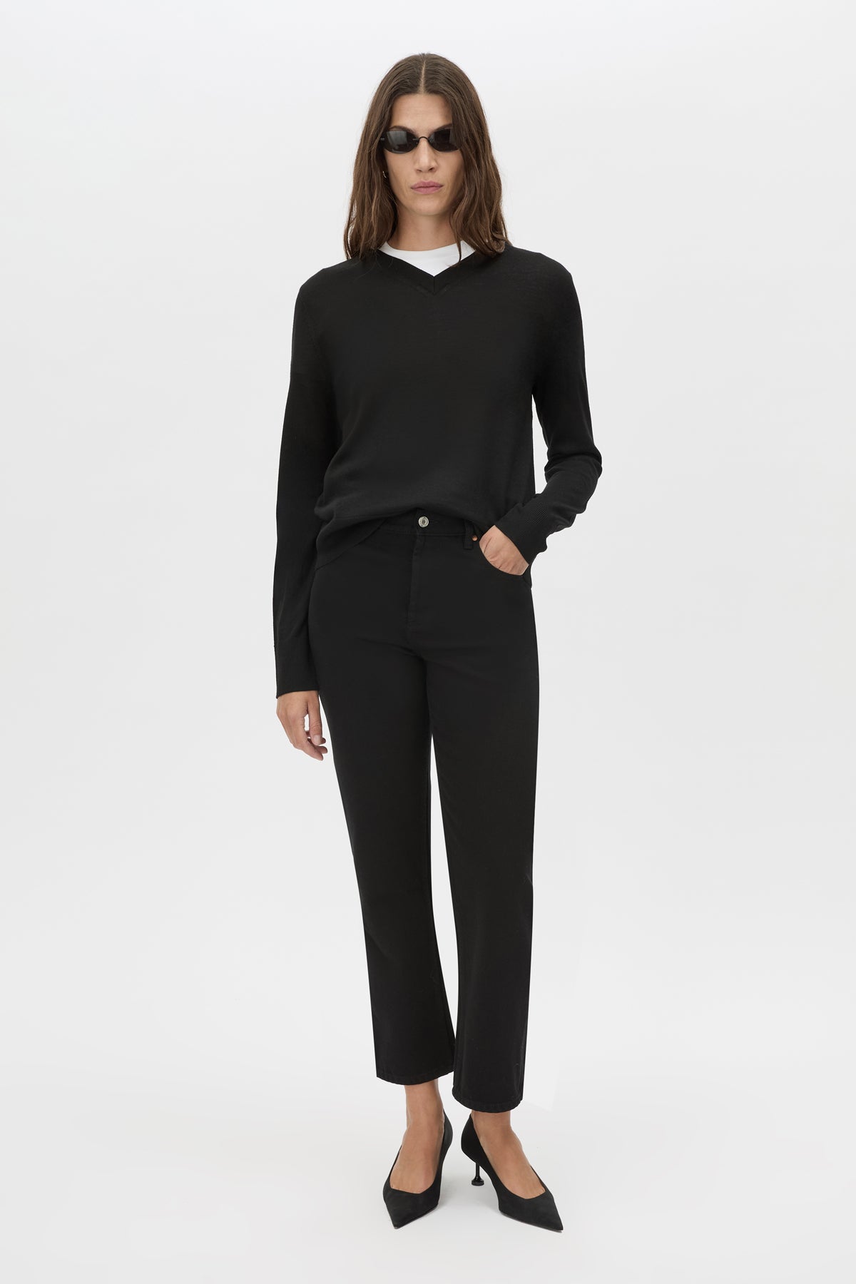Leona Knit V Neck Sweater - CAMILLA AND MARC Leona long sleeve V neck sweater in black