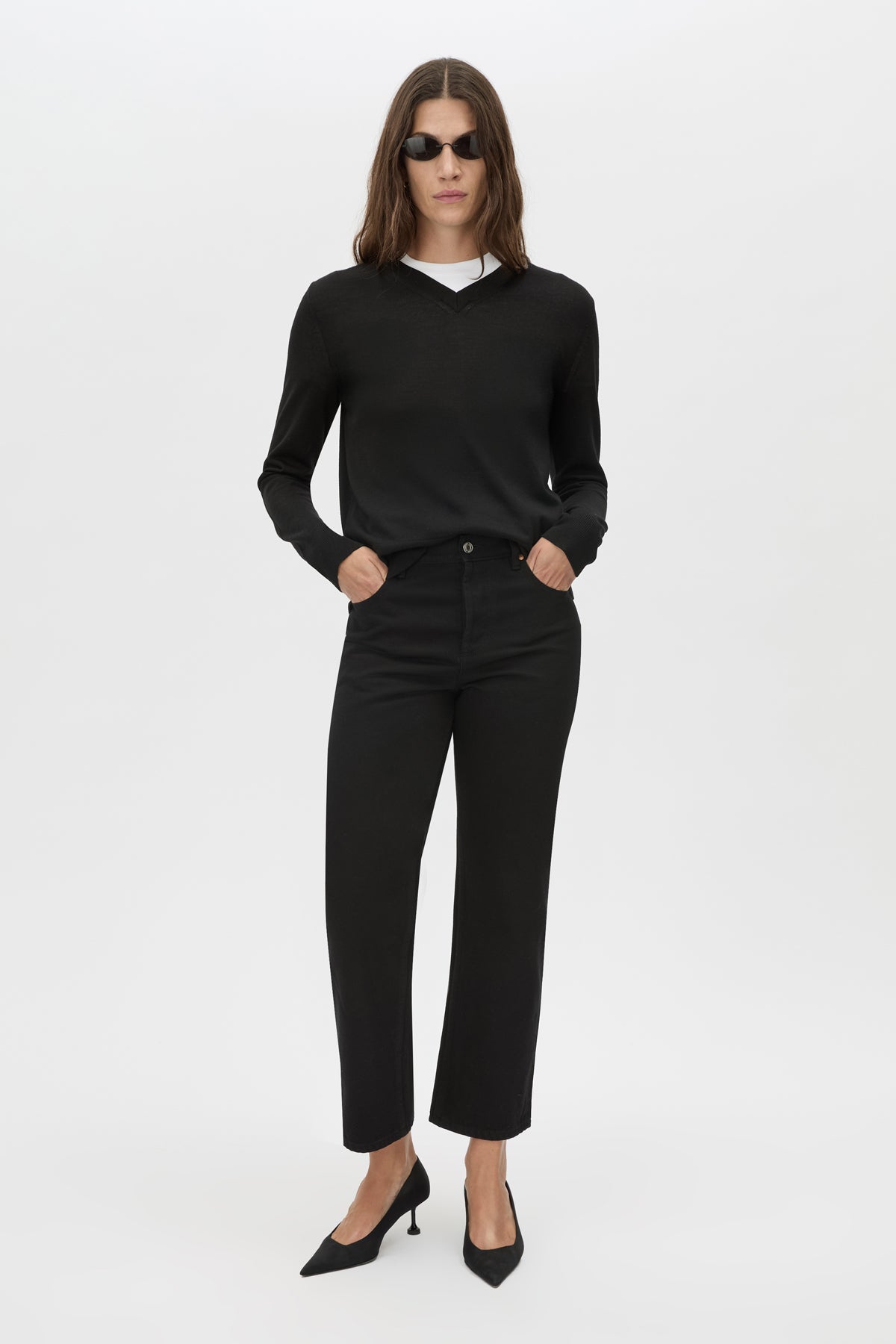 Leona Knit V Neck Sweater - CAMILLA AND MARC Leona long sleeve V neck sweater in black