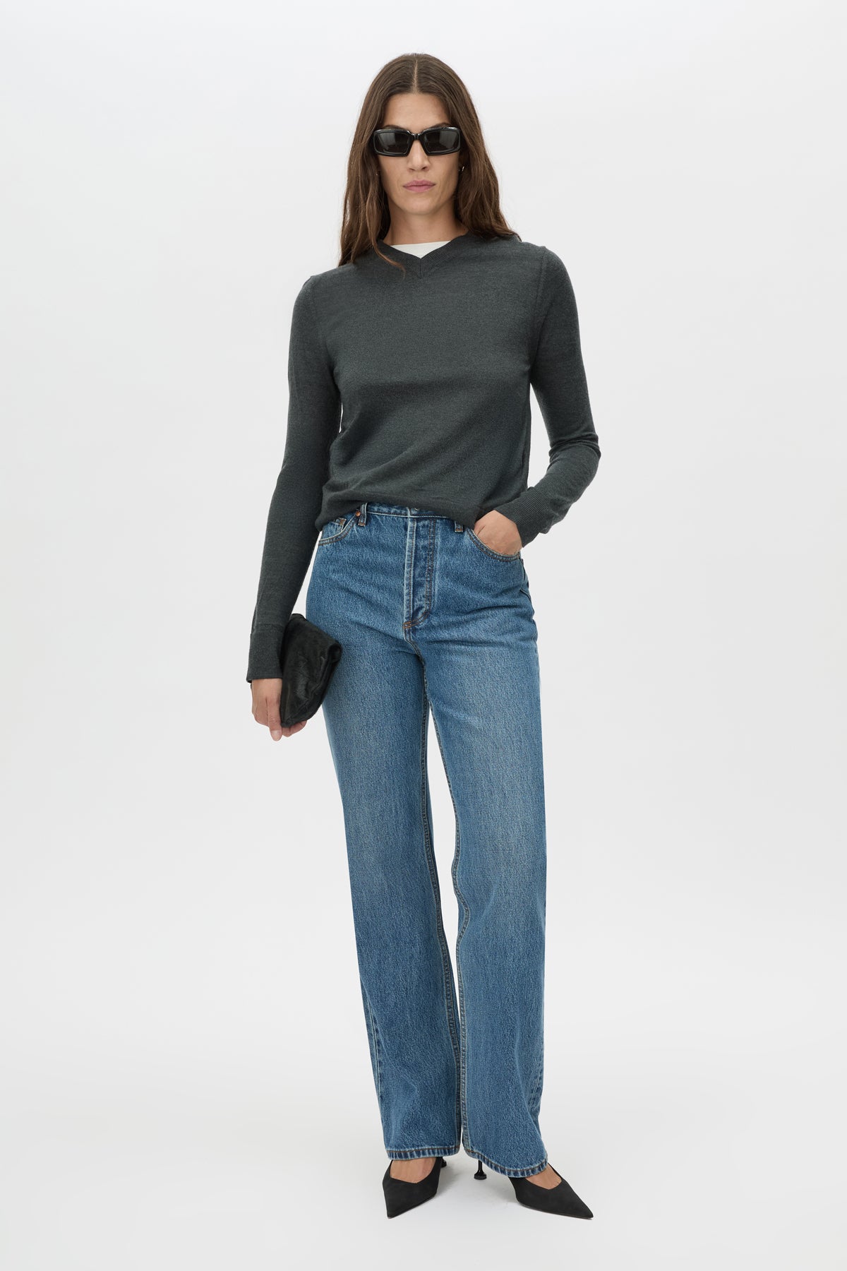 Leona Knit V Neck Sweater - CAMILLA AND MARC Leona long sleeve V neck sweater in charcoal melange