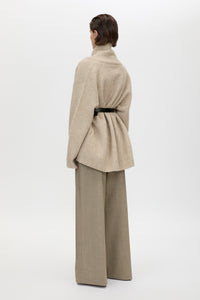 Back view CAMILLA AND MARC Leonie Knit Cardigan in Oatmeal Marle with wrap closure and waist tie.