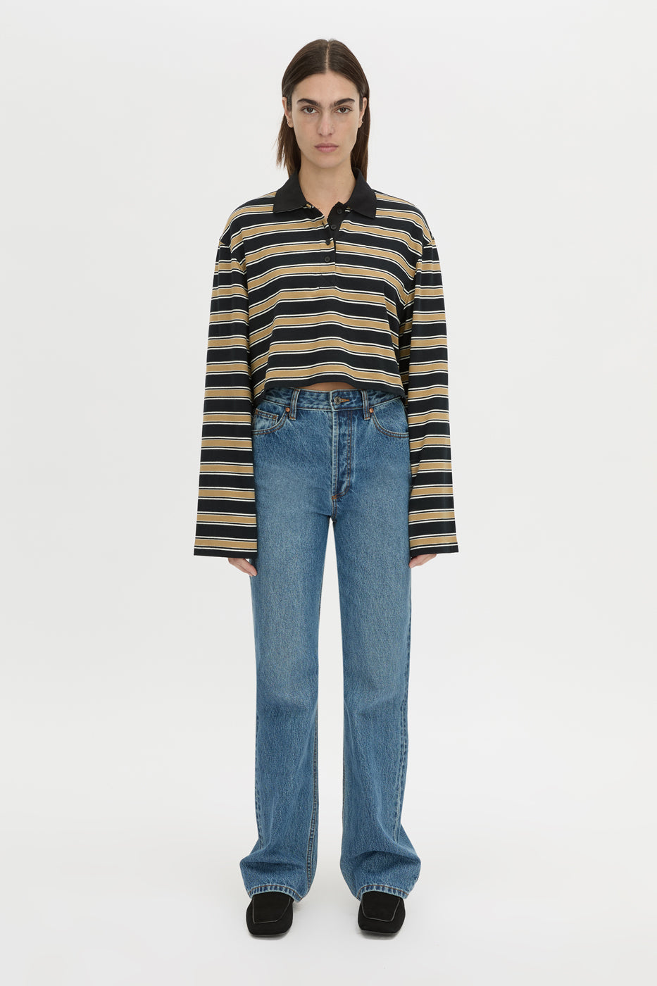 Liat Stripe Crop Polo Top