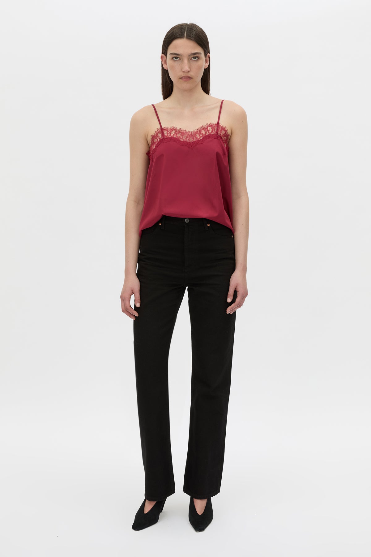 Front styled view CAMILLA AND MARC Lira cami in raspberry pink.