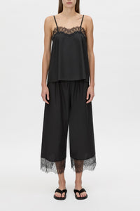 Lira Pant - CAMILLA AND MARC Lira cotton-silk wide-leg pant in black with scallop chantilly lace trim