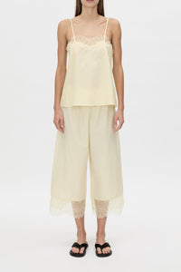 Lira Pant - CAMILLA AND MARC Lira cotton-silk wide-leg pant in yellow with scallop chantilly lace trim