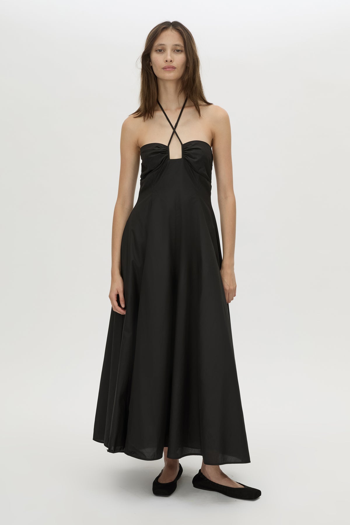 Front view CAMILLA AND MARC Lira midi dress in black.
