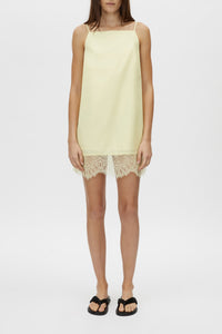 Lira Mini Dress - CAMILLA AND MARC Lira cotton-silk mini dress in yellow with wide chantilly lace hem trim
