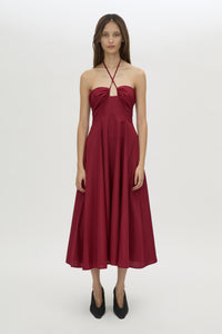 Front view CAMILLA AND MARC Lira midi dress in raspberry.