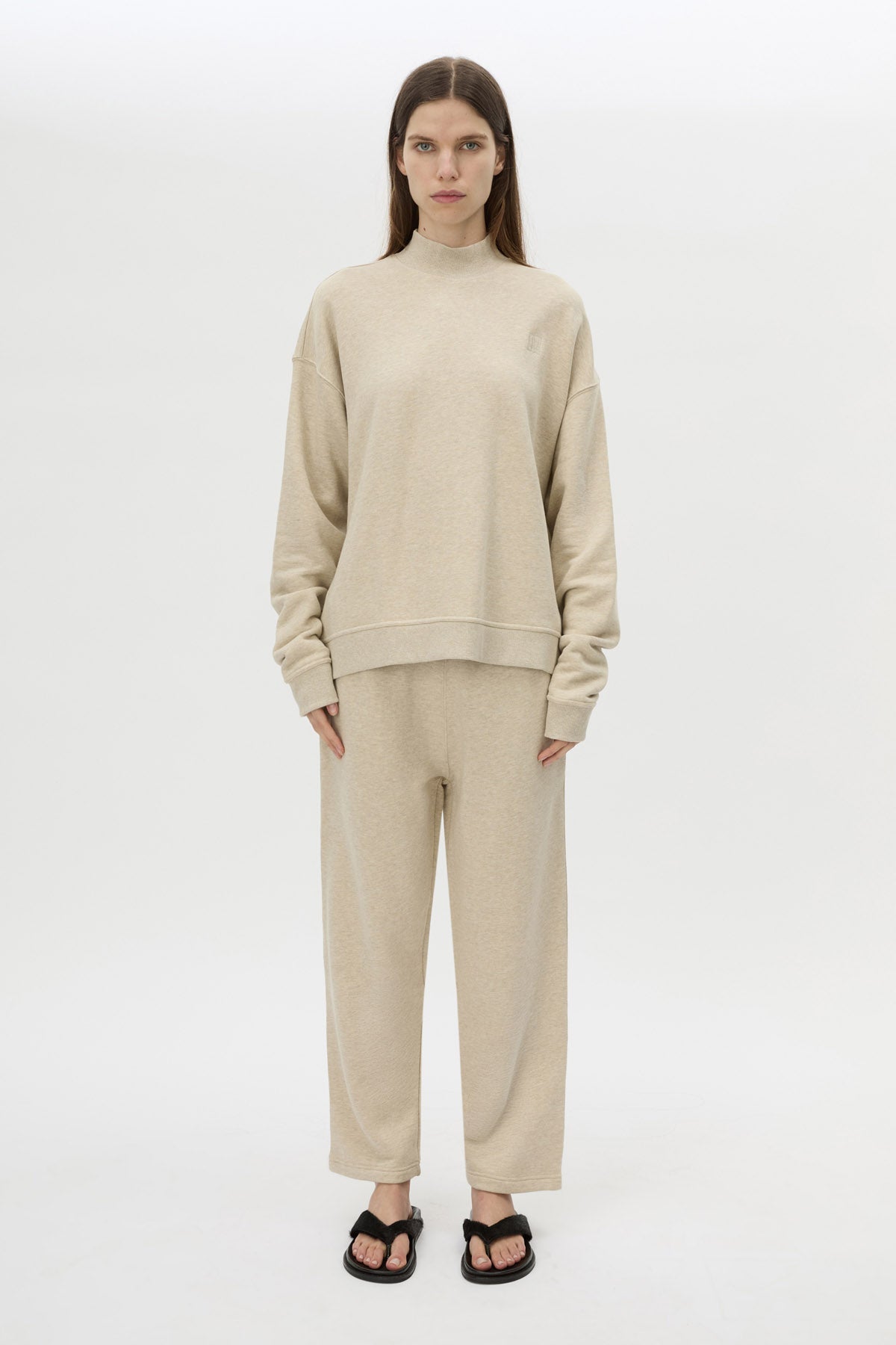 Front view CAMILLA AND MARC Lloyd Cropped Track Pant in cream with a straight leg and elasticated waist.