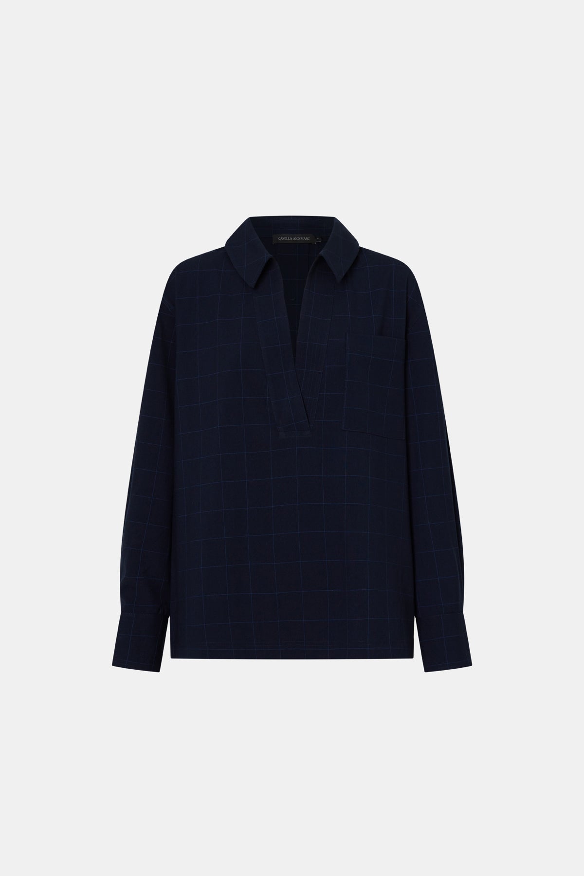 Ghost view CAMILLA AND MARC Lourdes check half placket shirt in navy.