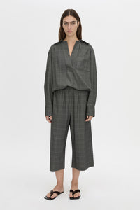Front view CAMILLA AND MARC Lourdes check half placket shirt in grey.