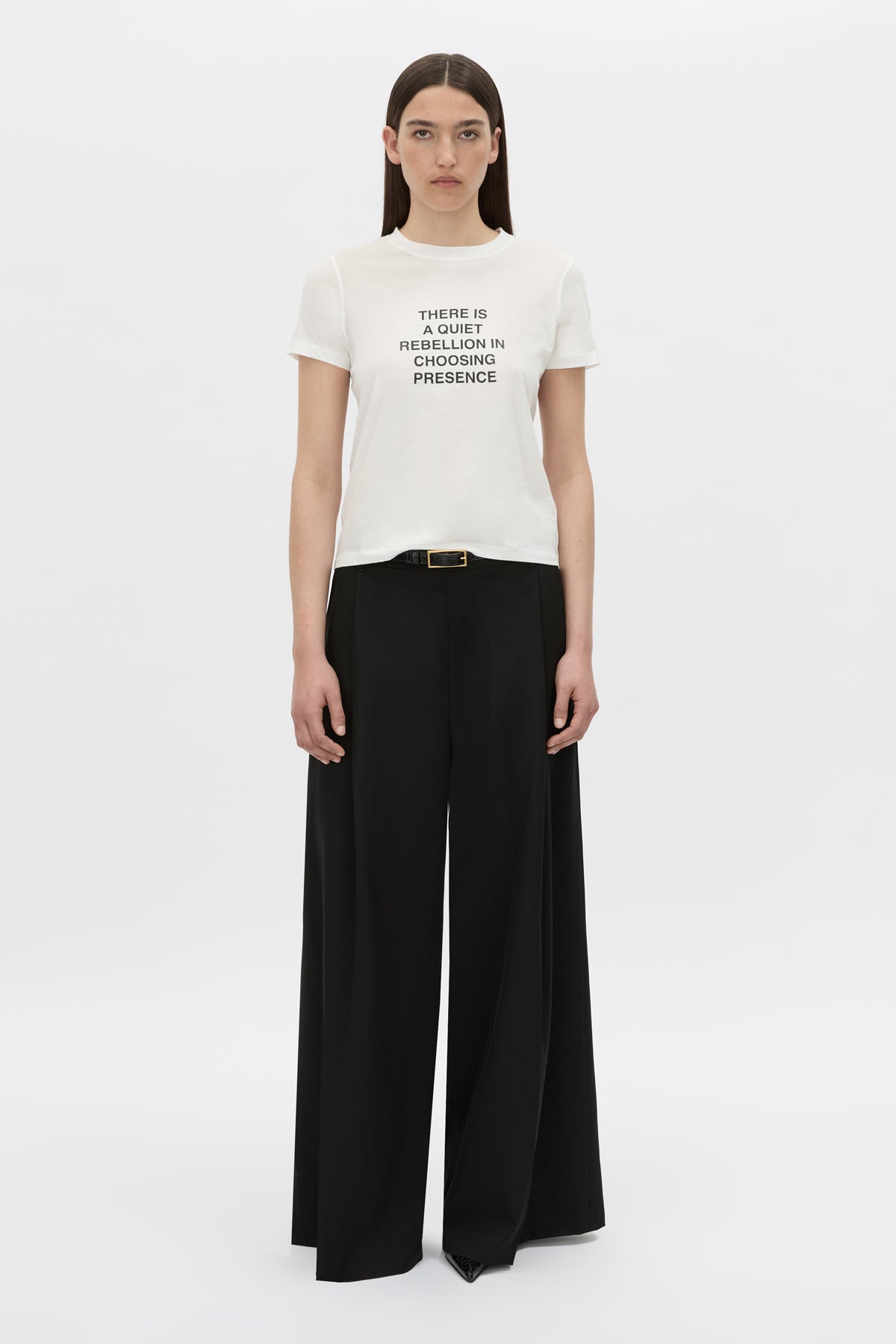 Front view CAMILLA AND MARC Lucinda graphic tee in soft white.