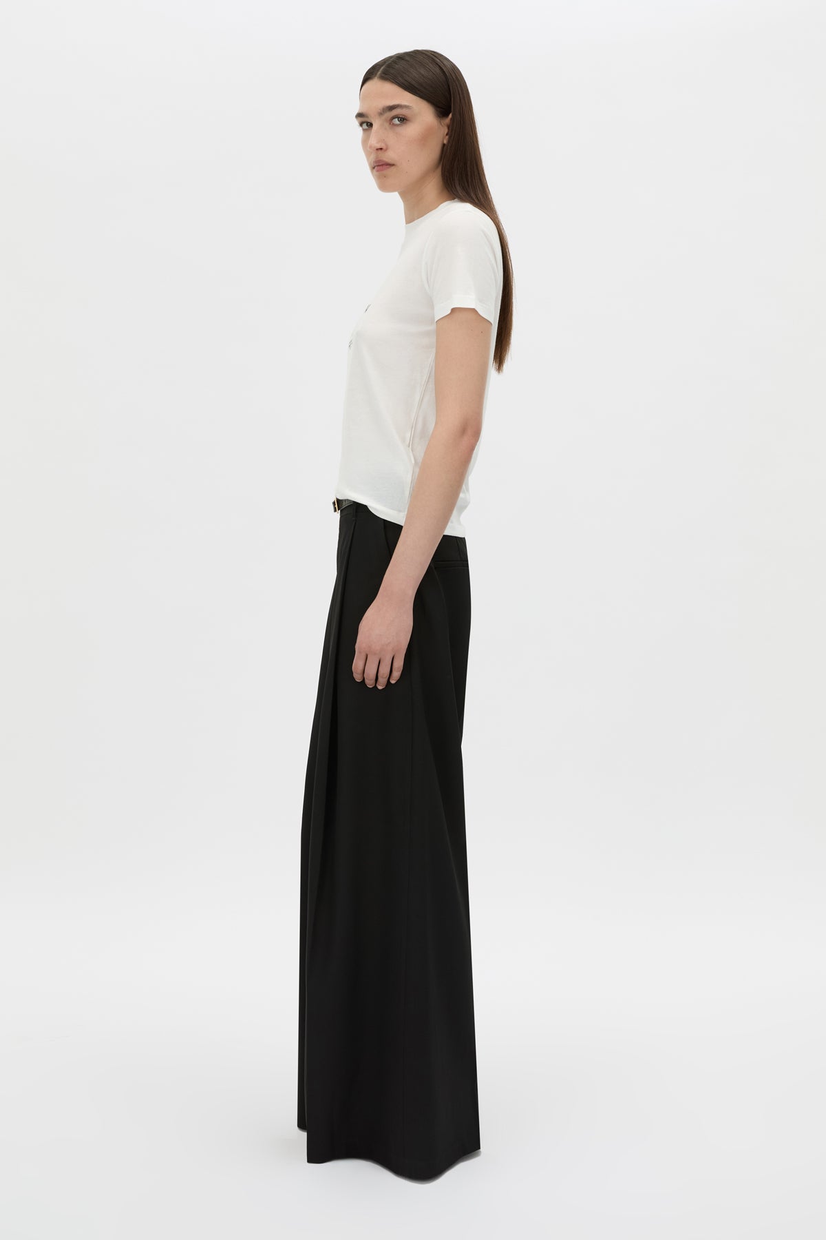 Side view CAMILLA AND MARC Lucinda graphic tee in soft white.