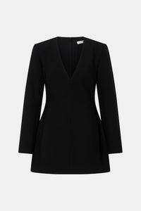 Ghost view CAMILLA AND MARC Mackinley Mini Dress in Black with long sleeves and plunge V‑neckline.