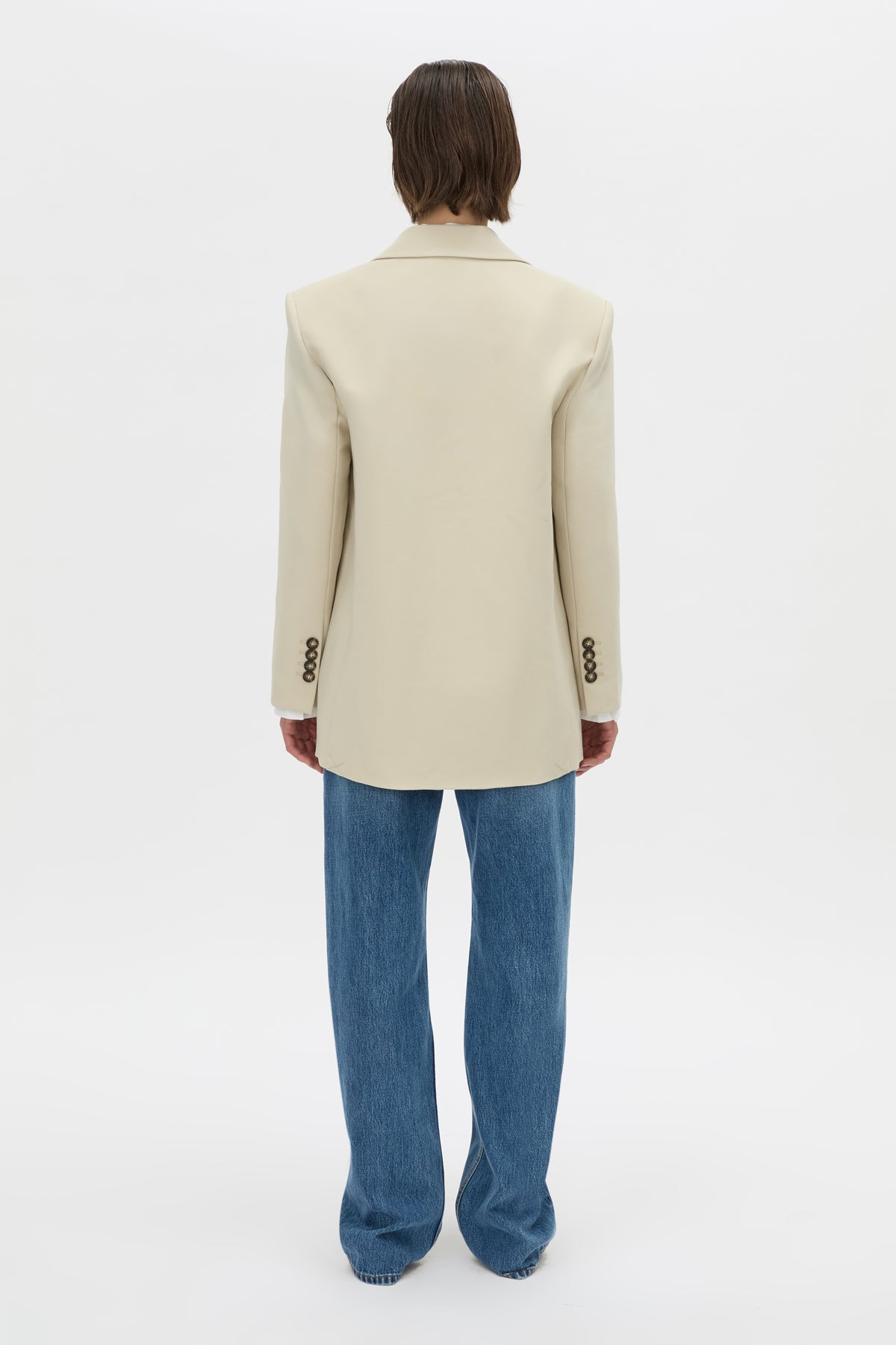 Back view CAMILLA AND MARC Mackinley oversized blazer in pistachio.